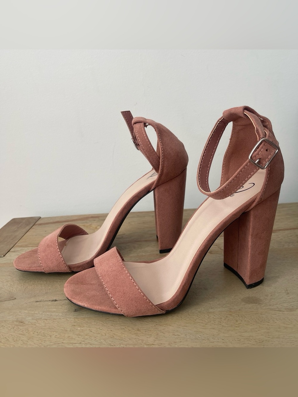Windsor Dusty Rose Suede Block Heel Ankle-Strap Sandals
